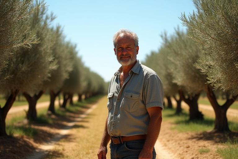 Agricoltore Marco Verdi in un campo di ulivi biologici